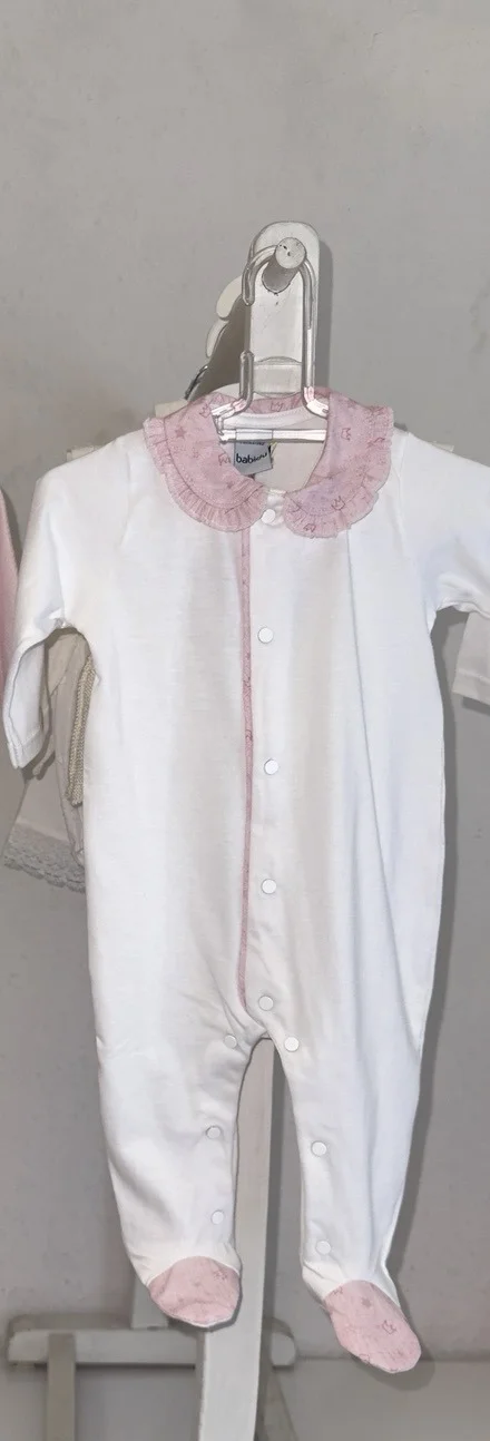 Babidu Baby Cotton Romper with Pink Details