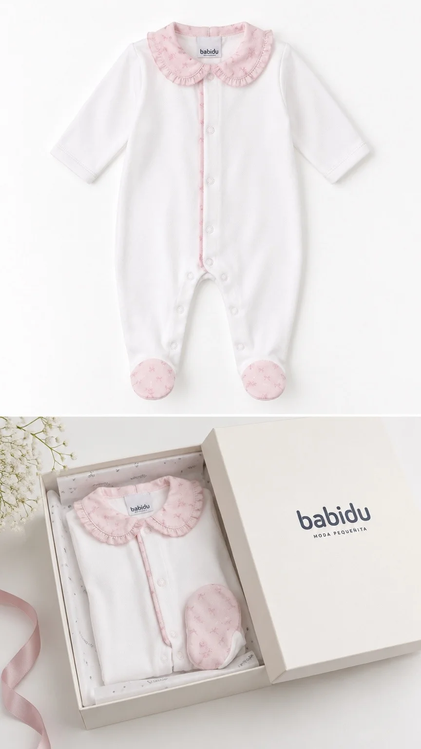 Babidu Baby Cotton Romper with Pink Details