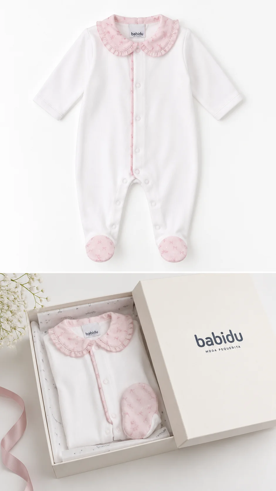 Babidu Baby Cotton Romper with Pink Details