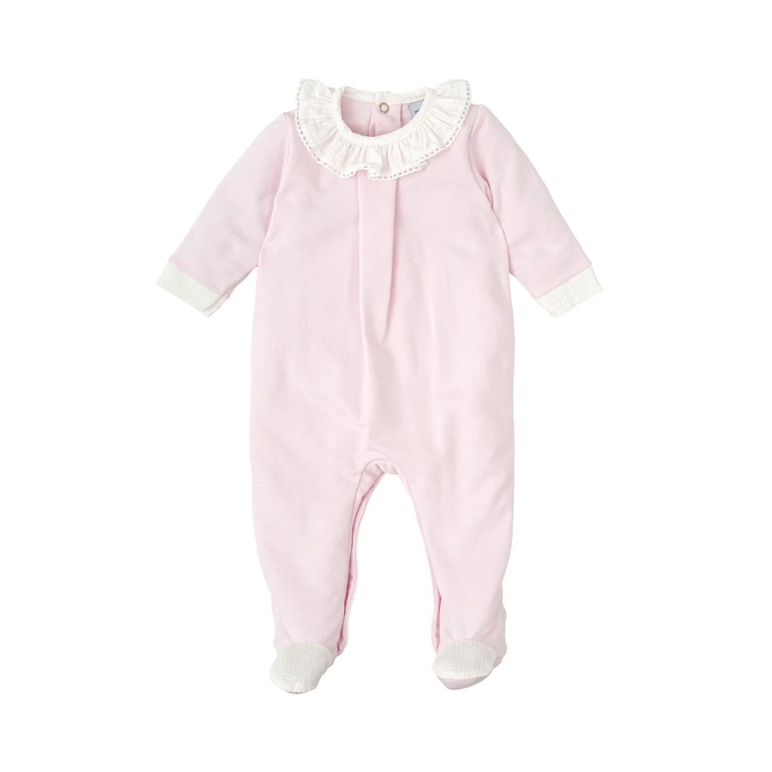 Babidu Girls’ Pink Cotton Babygrow with White Lace Collar