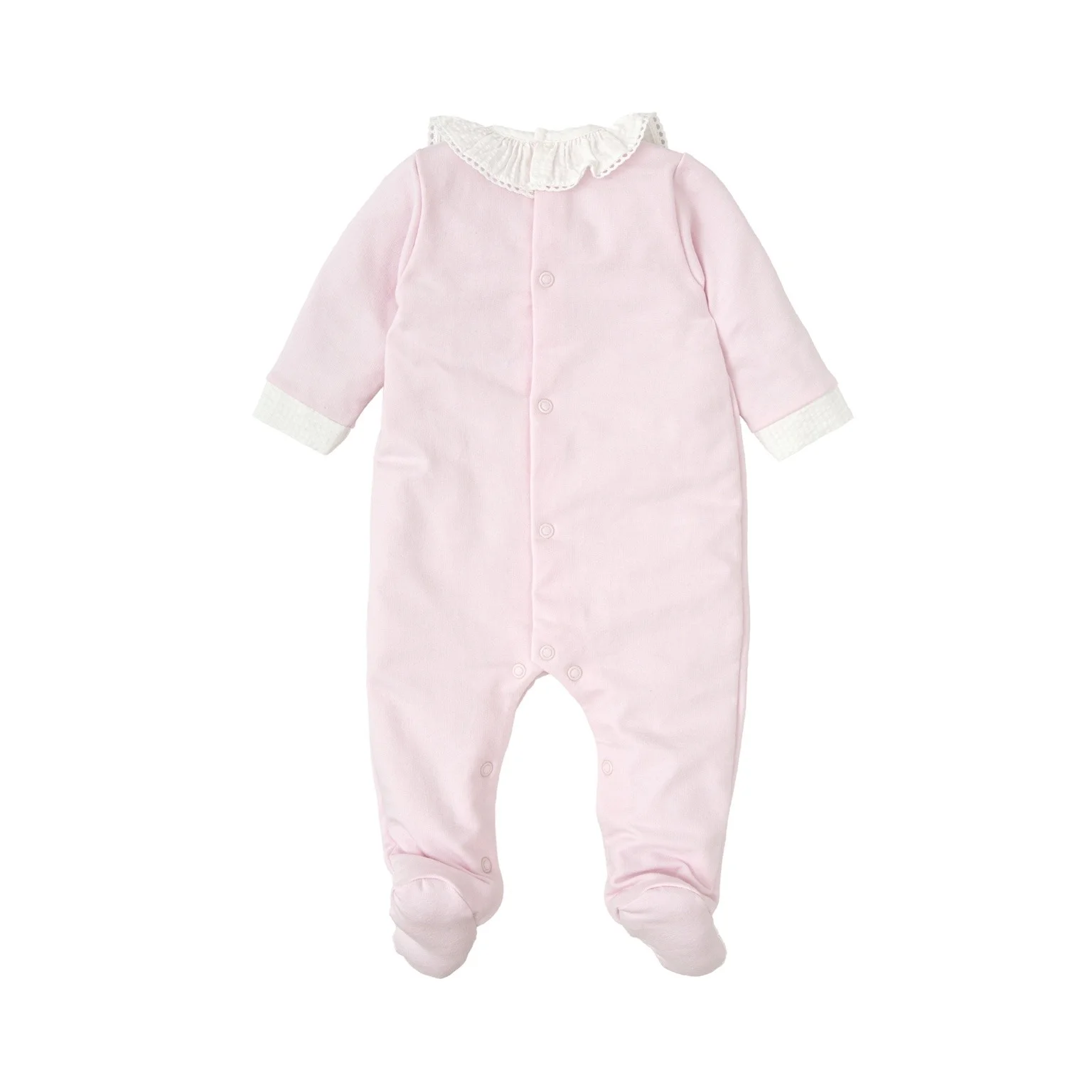 Babidu Girls’ Pink Cotton Babygrow with White Lace Collar