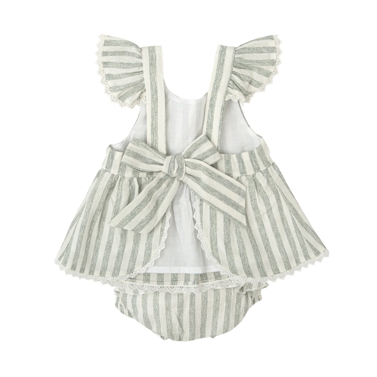 Babidu Girls’ Striped Cotton-Linen Dress & Bloomers Set