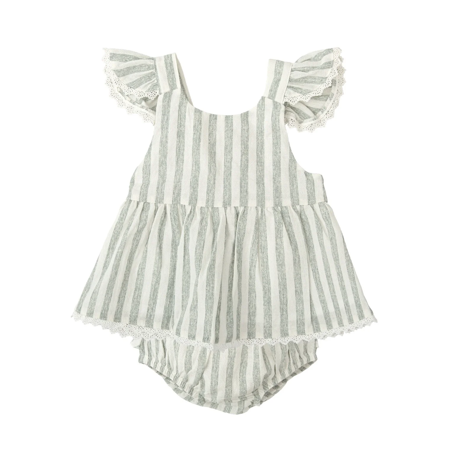 Babidu Girls’ Striped Cotton-Linen Dress & Bloomers Set