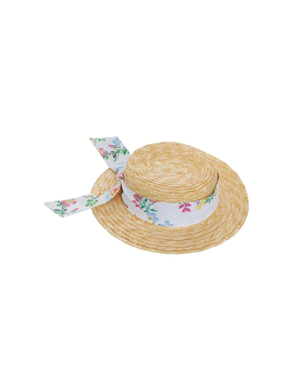 Patachou Girls’ Straw Hat with Floral Ribbon