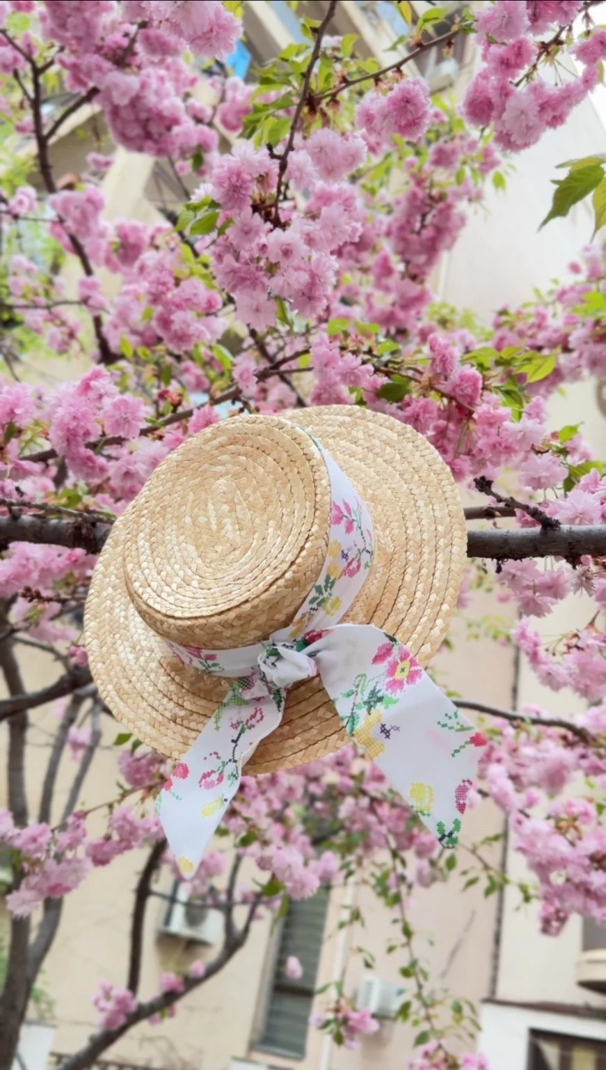 Patachou Girls’ Straw Hat with Floral Ribbon