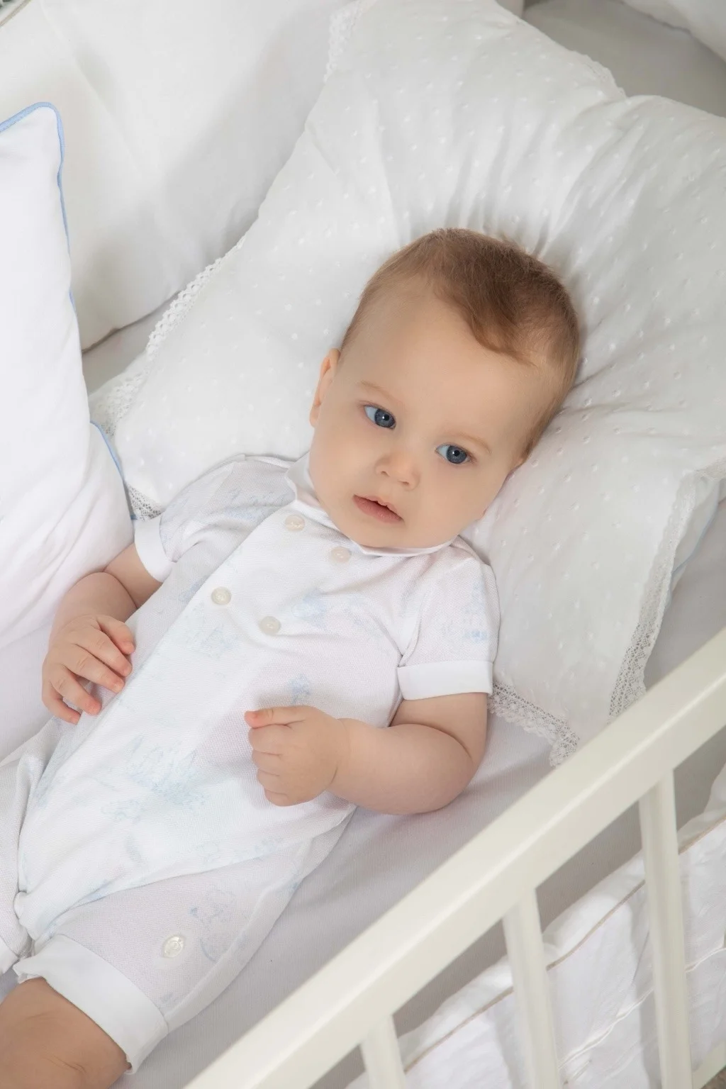Patachou Baby Romper — Blue Toile de Jouy