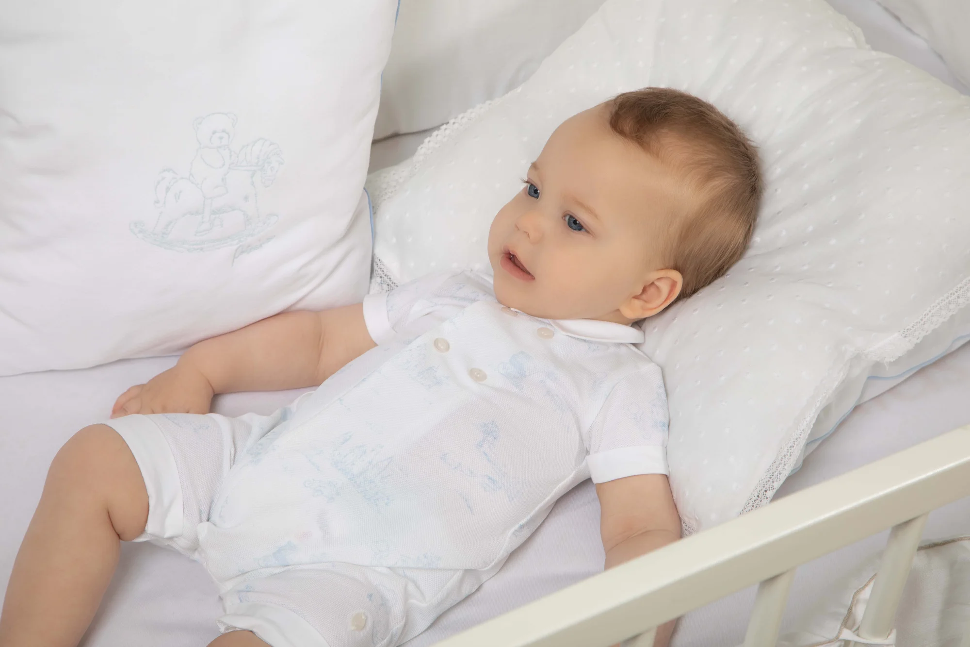 Patachou Baby Romper — Blue Toile de Jouy