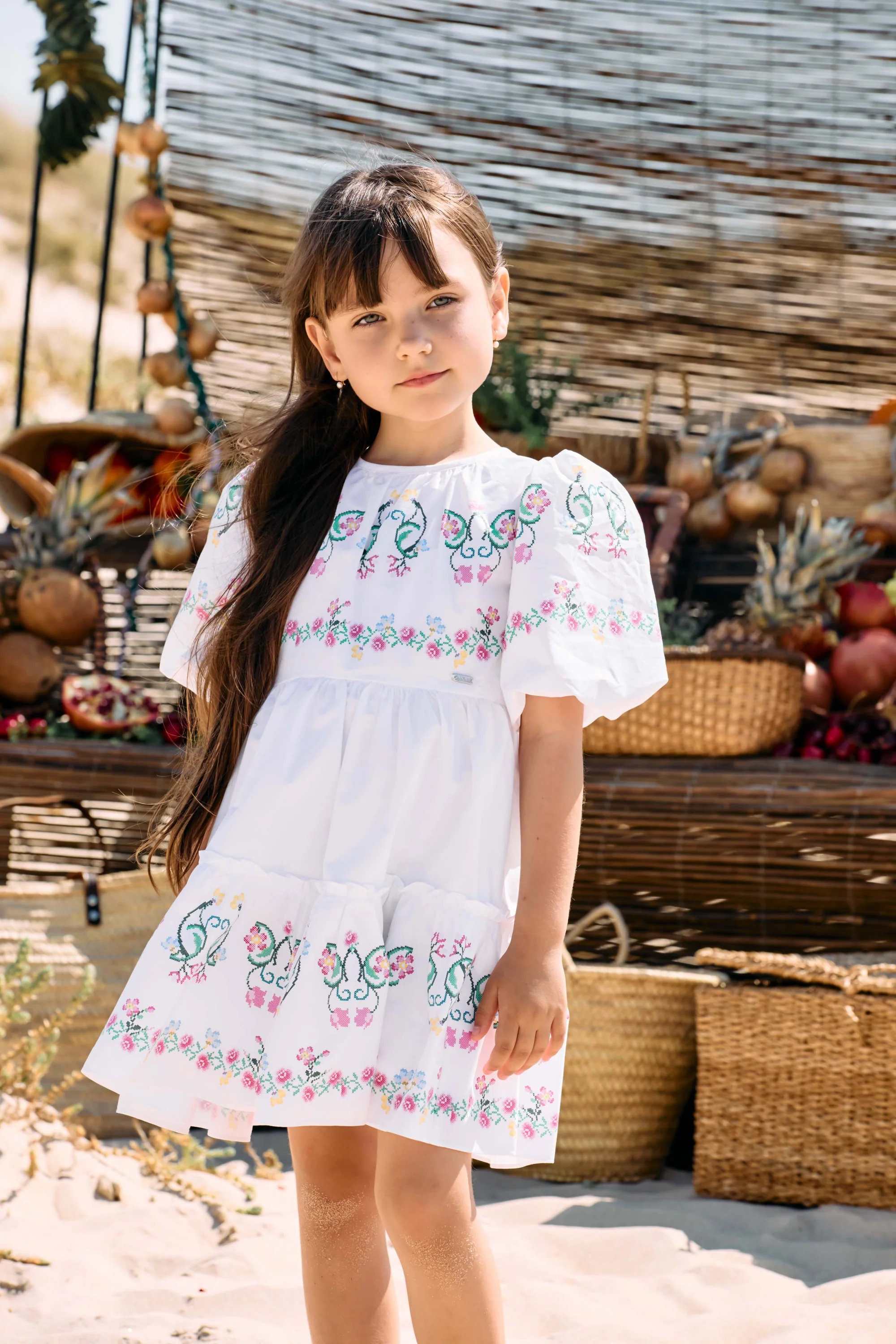 Patachou Girls’ Cross-Stitch Print Dress