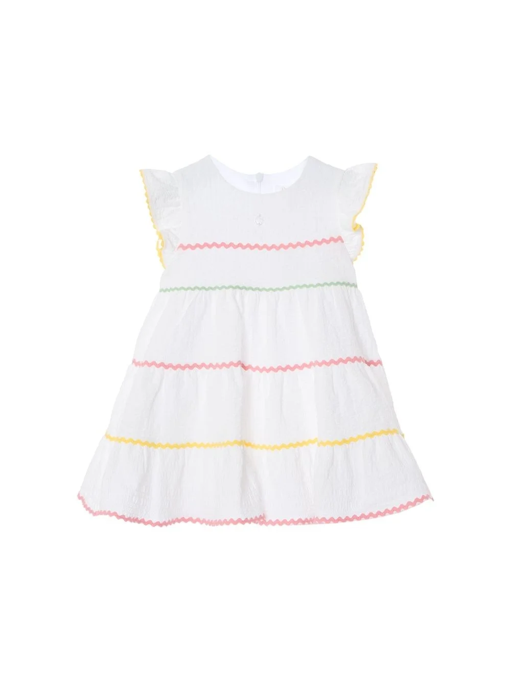 Patachou Girls’ White Dress with Multicolor Ric-Rac Trim